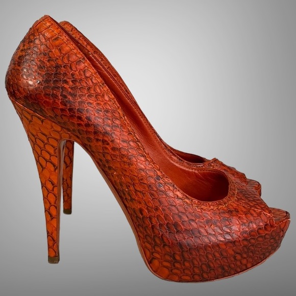 MIU MIU Python Embossed Peek A Boo Toe Heels - Picture 4 of 11